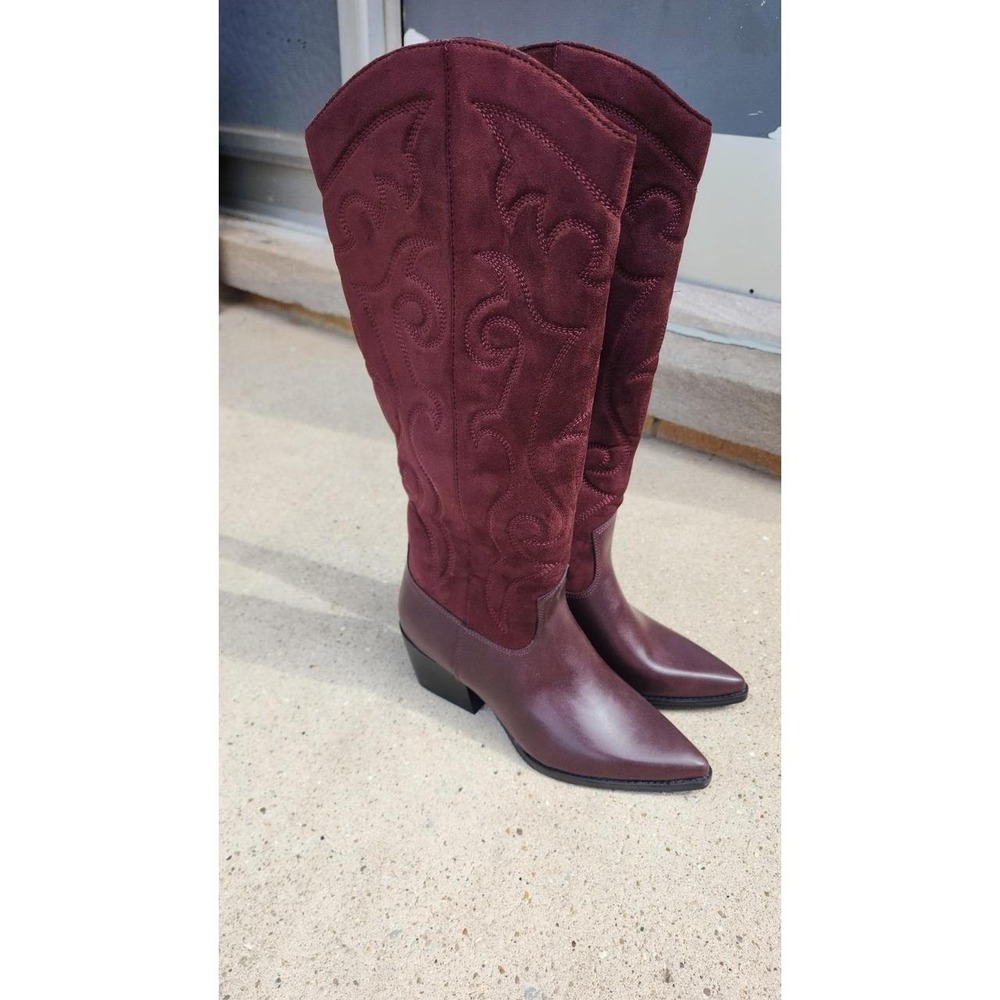 Burgundy Western Cowboy Knee Boots Universal Thread Madeline Pointed Toe 8